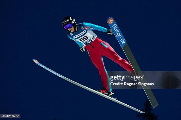 Line Jahr of Norway competes during the FIS Ski Jumping World Cup Women's HS100 on December 7, 2013 in Lillehammer, Norway.