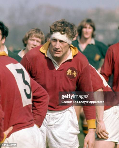 Bank manager Willie John McBride , named to captain the British Lions on their tour of South Africa, in action for the Northern Bank XV against the...