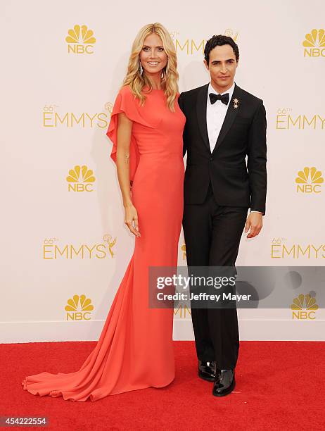 Personality Heidi Klum and fashion designer Zac Posen arrive at the 66th Annual Primetime Emmy Awards at Nokia Theatre L.A. Live on August 25, 2014...