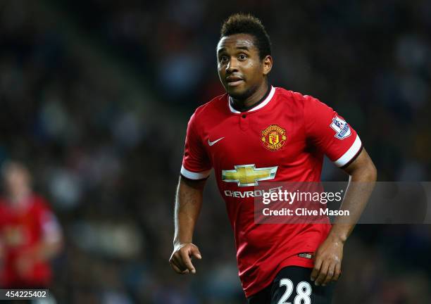 Anderson of Manchester United in action during the Capital One Cup second round match between MK Dons and Manchester United at Stadium mk on August...