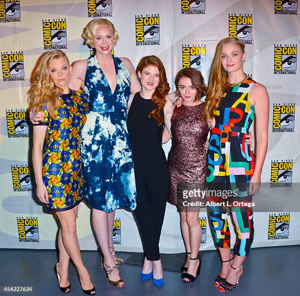 Actresses Natalie Dormer, Gwendoline Christie, Rose Leslie, Maisie Williams, and Sophie Turner at HBO's "Game Of Thrones" Panel And Q&A on Friday Day...