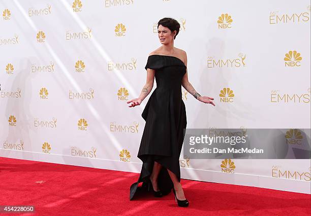 Lena Headey arrives at the 66th Annual Primetime Emmy Awards at Nokia Theatre L.A. Live on August 25, 2014 in Los Angeles, California.