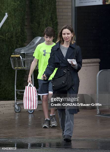 Calista Flockhart and her son Liam Flockhart are seen on December 07, 2013 in Los Angeles, California.