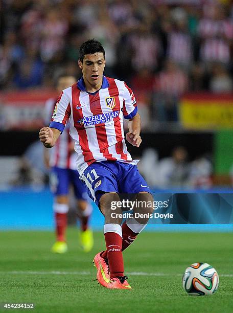 Raul Jimenez of Club Atletico de Madrid in action during the Supercopa, second leg match between Club Atletico de Madrid and Real Madrid at Vicente...