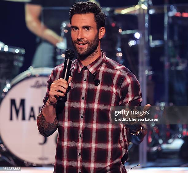 Singer Adam Levine performs onstage during the iHeartRadio Album Release Party with Maroon 5 for their album "V" at iHeartRadio Theater on August 26,...