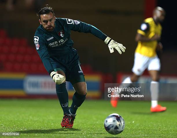 Lee Camp of AFC Bournemouth in action during the Capital One Cup Second Round match between AFC Bournemouth and Northampton Town at Goldsands Stadium...