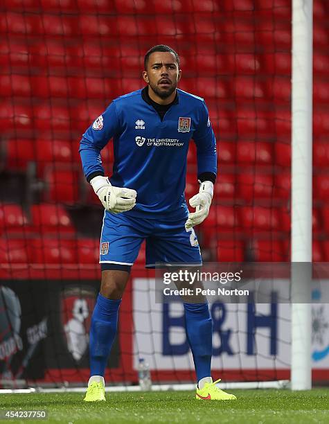 Jordan Archer of Northampton Town in action during the Capital One Cup Second Round match between AFC Bournemouth and Northampton Town at Goldsands...