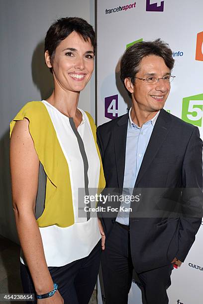 Eglantine Emeye and Bruno Patino attend the 'Rentree de France Televisions' at Palais De Tokyo on August 26, 2014 in Paris, France.