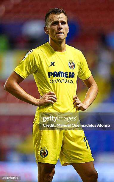 Denis Cheryshev of Villarreal CF looks on during the la Liga match between Levante UD and Villarreal CF at Ciutat de Valencia on August 24, 2014 in...