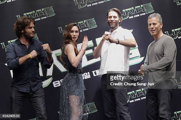 Director Jonathan Liebesman, Actress Megan Fox, Producer Andrew Form and Producer Brad Fuller attend the Press Conference of Paramount Pictures'...