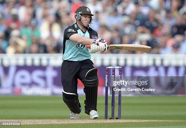 Gary Wilson of Surrey bats during the Semi Final Natwest T20 Blast match between Birmingham Bears and Surrey at Edgbaston on August 23, 2014 in...