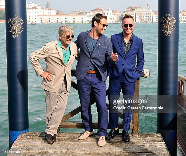 Giancarlo Giannini, Jude Law and Jake Scott arrive at the Cipriani Hotel, during Venice Film Festival to showcase short film The Gentlemans Wager,...