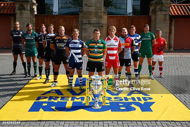 Captain Alistair Hargreaves of Saracens, Captain Geoff Parling of Leicester Tigers, Captain Will Welch of Newcastle Falcons, Captain Dean Mumm of...