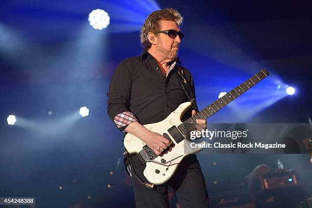 Guitarist and vocalist Donald Roeser, better known by his stage name Buck Dharma, of American rock group Blue Oyster Cult performing live on stage at...