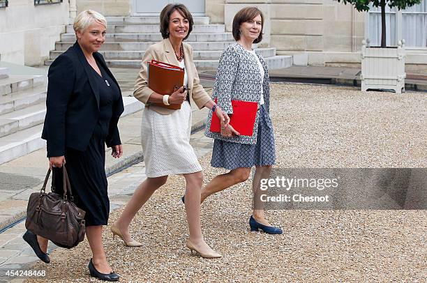 Newly appointed Junior minister for Women's Rights Pascale Boistard, Health minister Marisol Touraine and Junior minister for Family matters Laurence...