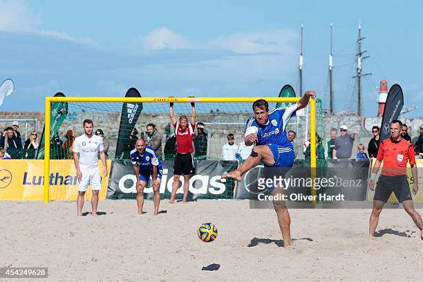 Player of Rostock during the final match between BST Chemnitz and Rostocker Robben on day one of the DFB Beachscoccer Cup at the beach of Warnemunde...
