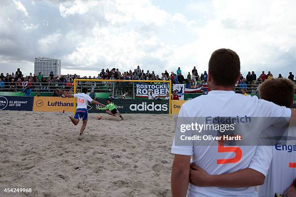 Player of Berlin during the match between Beach Kick Berlin and GWS Beach Pirates on day one of the DFB Beachscoccer Cup at the beach of Warnemunde...