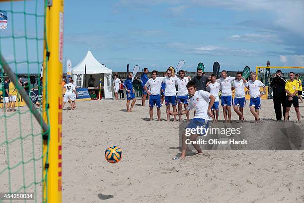 Players of Berlin during the match between Beach Kick Berlin and GWS Beach Pirates on day two of the DFB Beachscoccer Cup at the beach of Warnemunde...