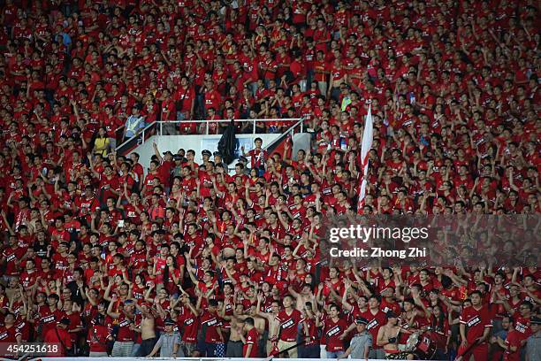 Guangzhou Evergrande fans show their support during the Asian Champions League Quarter Final match between the Western Sydney Wanderers and Guangzhou...