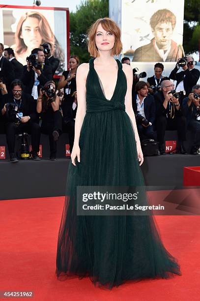 Actress Emma Stone attends the Opening Ceremony and 'Birdman' premiere during the 71st Venice Film Festival on August 27, 2014 in Venice, Italy.