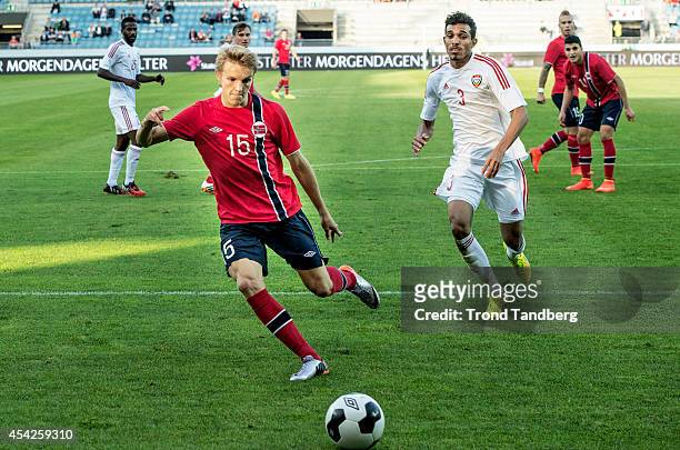 Martin Odegaard of Norway and W.Abbas of United Arab Emirates during the International Friendly match between Norway and the United Arab Emirates at...