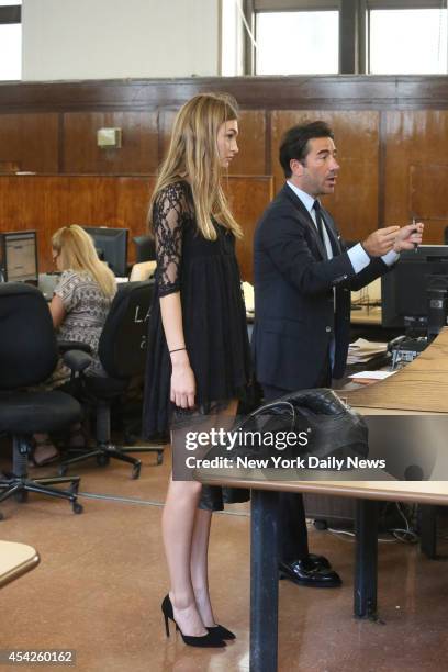 Top model Roosmarijn de Kok, appears in Manhattan Criminal Court with her defense lawyer, Sal Strazzullo for allegedly shoplifting fish oil and three...