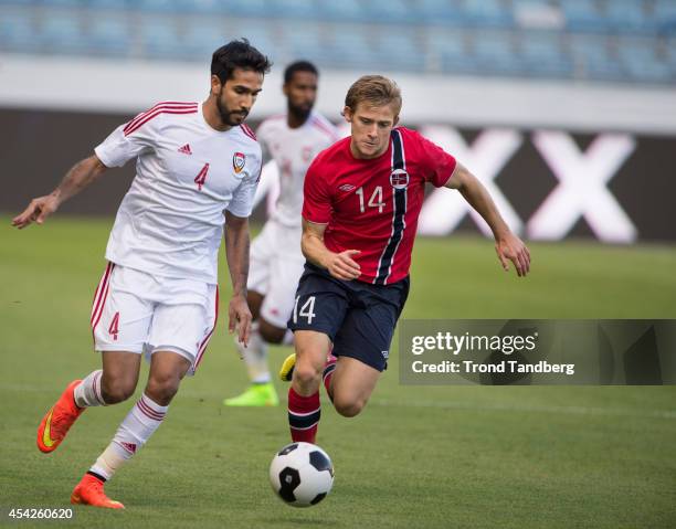 Yann-Erik de Lanlay of Norway and H.Alfardan of UAE during the International Friendly match between Norway - United Arab Emirates at Viking Stadion...