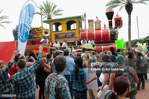 Harry Connick, Jr. Arrives at the Ernest N. Morial Convention Center on a Mardi Gras float on August 27, 2014 in New Orleans, Louisiana.