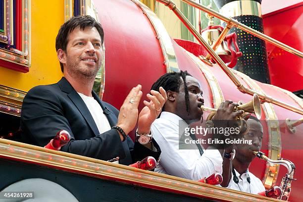 Harry Connick, Jr. And Shamarr Allen and Calvin Johnson of True Orleans Brass Band arrive at the Ernest N. Morial Convention Center on a Mardi Gras...