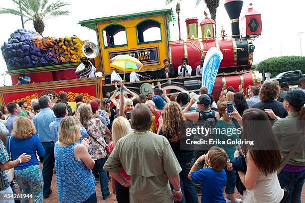 Harry Connick, Jr. Arrives at the Ernest N. Morial Convention Center on a Mardi Gras float on August 27, 2014 in New Orleans, Louisiana.