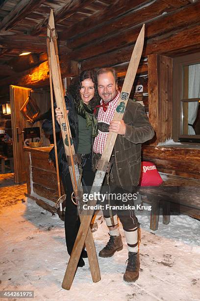 Till Demtroeder and his sister Nikola Freeman attend the Dorfstadl Evening - Tirol Cross Mountain 2013 on December 07, 2013 in Innsbruck, Austria.