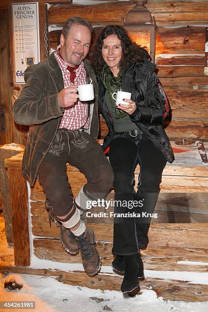 Till Demtroeder and Nikola Freeman attend the Dorfstadl Evening - Tirol Cross Mountain 2013 on December 07, 2013 in Innsbruck, Austria.