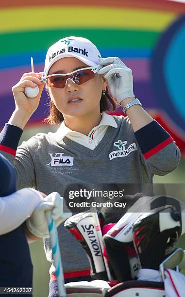 So Yeon Ryu of South Korea, talks with team mates, during the last day of the Swinging Skirts 2013 World Ladies Masters, at Miramar Golf & Country...