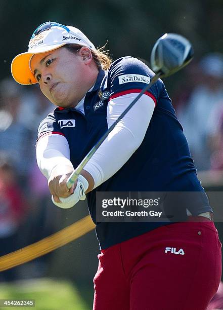 Inbee Park of South Korea, plays a tee shot, during the last day of the Swinging Skirts 2013 World Ladies Masters, at Miramar Golf & Country Club on...