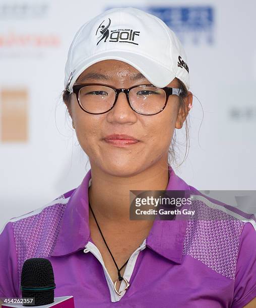 Lydia Ko of New Zealand, gives her winners speach, having completed eleven under par, during the last day of the Swinging Skirts 2013 World Ladies...