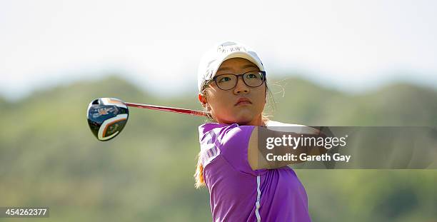 Lydia Ko of South Korea, plays a tee shot, during the last day of the Swinging Skirts 2013 World Ladies Masters, at Miramar Golf & Country Club on...