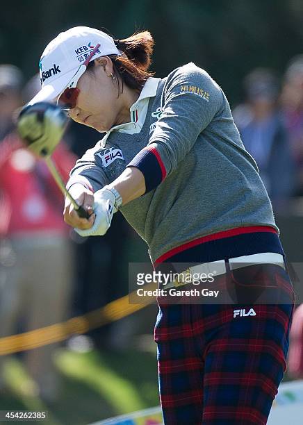 So Yeon Ryu of South Korea plays a tee shot, during the last day of the Swinging Skirts 2013 World Ladies Masters, at Miramar Golf & Country Club on...