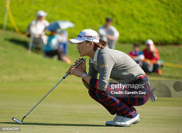 So Yeon Ryu of South Korea, lines up a putt shot, during the last day of the Swinging Skirts 2013 World Ladies Masters, at Miramar Golf & Country...