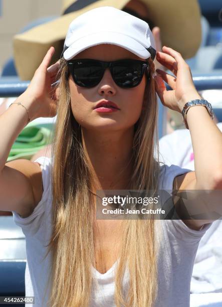 Ester Satorova attends the match between Tomas Berdych of Czech Republic and Lleyton Hewitt of Australia on Arthur Ashe Stadium on Day 3 of the 2014...