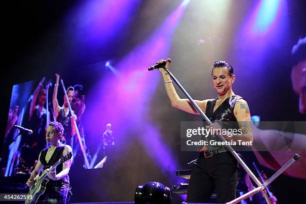 Martin Gore and Dave Gahan of Depeche Mode perform at the Ziggo Dome on December 7, 2013 in Amsterdam, Netherlands.