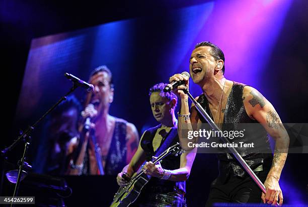 Martin Gore and Dave Gahan of Depeche Mode perform at the Ziggo Dome on December 7, 2013 in Amsterdam, Netherlands.