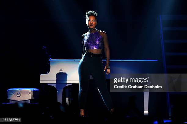 Alicia Keys performs live for fans at Rod Laver Arena on December 8, 2013 in Melbourne, Australia.