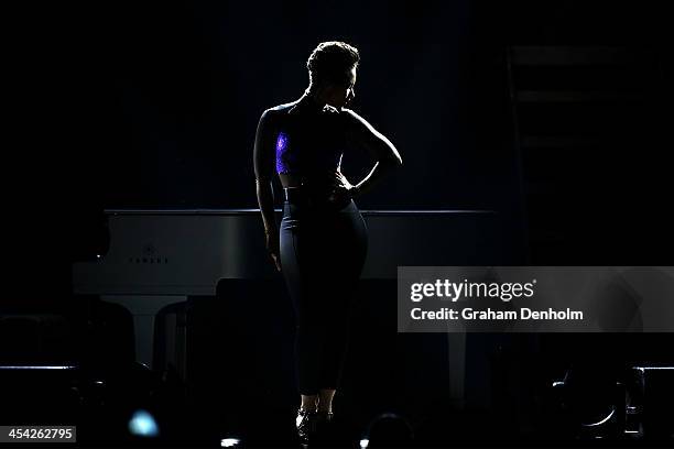 Alicia Keys performs live for fans at Rod Laver Arena on December 8, 2013 in Melbourne, Australia.