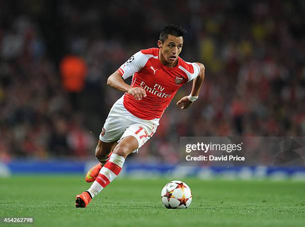 Alexis Sanchez of Arsenal during the UEFA Champions League Qualifing match between Arsenal and Besiktas at Emirates Stadium on August 27, 2014 in...