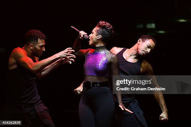 Alicia Keys performs live for fans at Rod Laver Arena on December 8, 2013 in Melbourne, Australia.