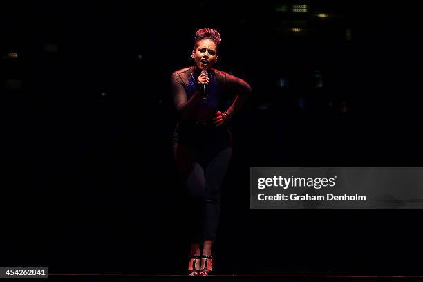 Alicia Keys performs live for fans at Rod Laver Arena on December 8, 2013 in Melbourne, Australia.