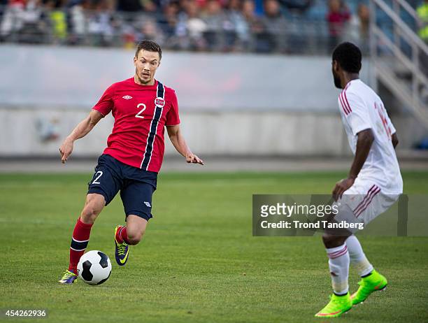 Martin Linnes of Norway during the International Friendly match between Norway and the United Arab Emirates at Viking Stadion on Aug 27, 2014 in...