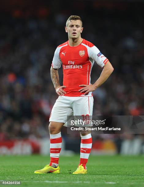 Jack Wilshere of Arsenal during the UEFA Play Off match between Arsenal and Besiktas at Emirates Stadium on August 27, 2014 in London, United Kingdom.