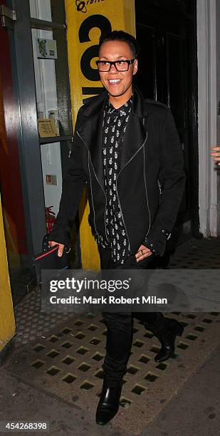 Gok Wan leaving Some Girl I Used To Know at the Arts theatre on August 27, 2014 in London, England.