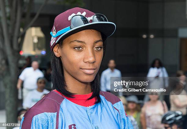 Pitcher Mo'ne Davis of Philadelphia Little League Baseball team Taney Dragons attends a parade celebrating the team's championship on August 27, 2014...